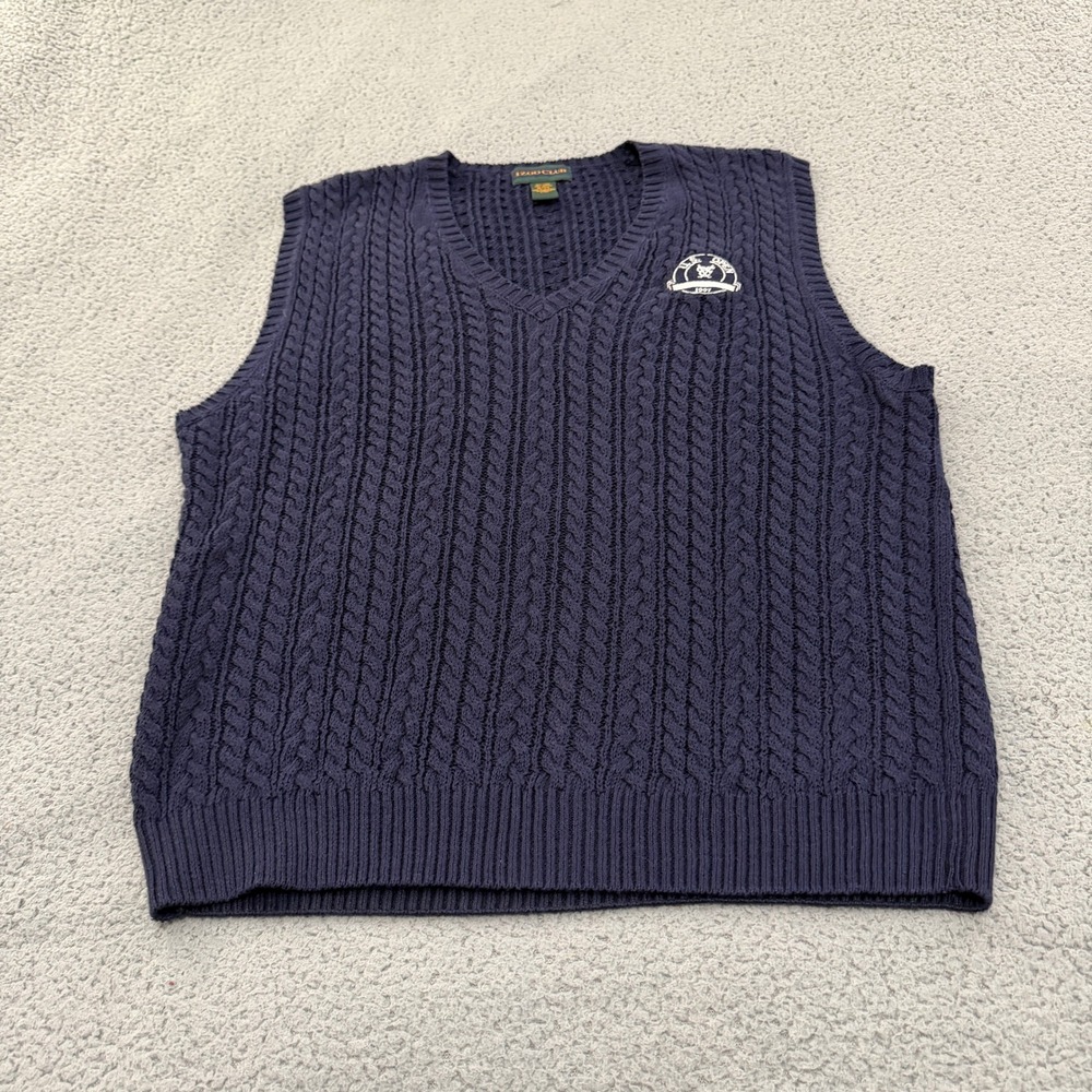 VTG Izod Club Sweater Vest Mens Large Navy Blue Cable Knit 1997 US Open Golf